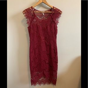 Deep Red Eyelash Lace Free People Dress
